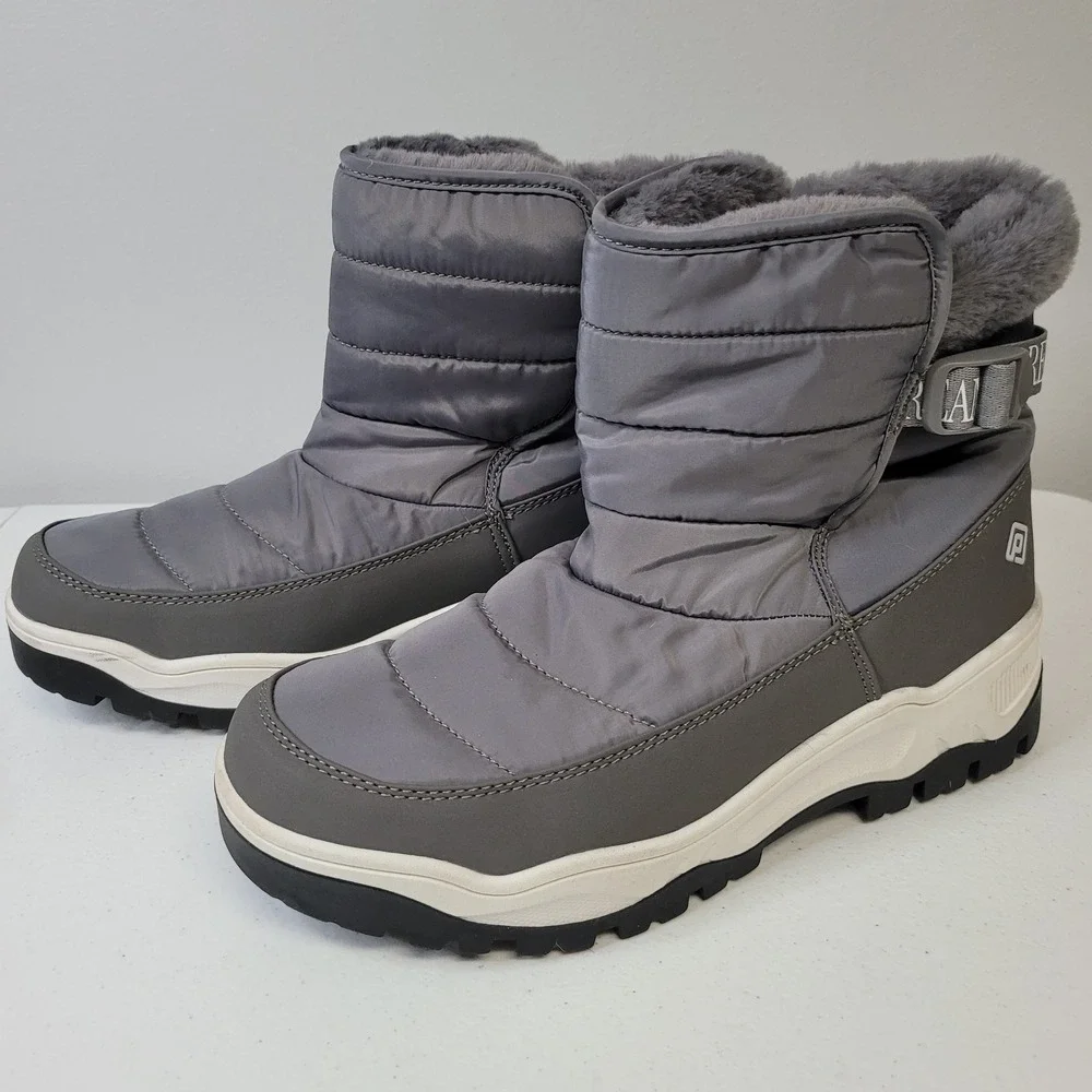 Dream Pairs Womens Gray‎ Faux Fur Lined Quilted Winter Snow Boots Size 10
